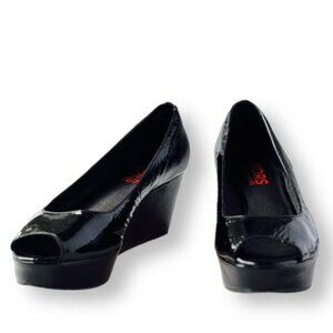 Michael Kors Black Patent Leather Peep Toe Wedge